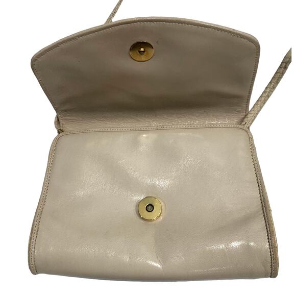 80s Varon Cream Leather & Snakeskin Mini Shoulder Bag Clutch | 7.25" x 5.5" - Picture 5 of 9